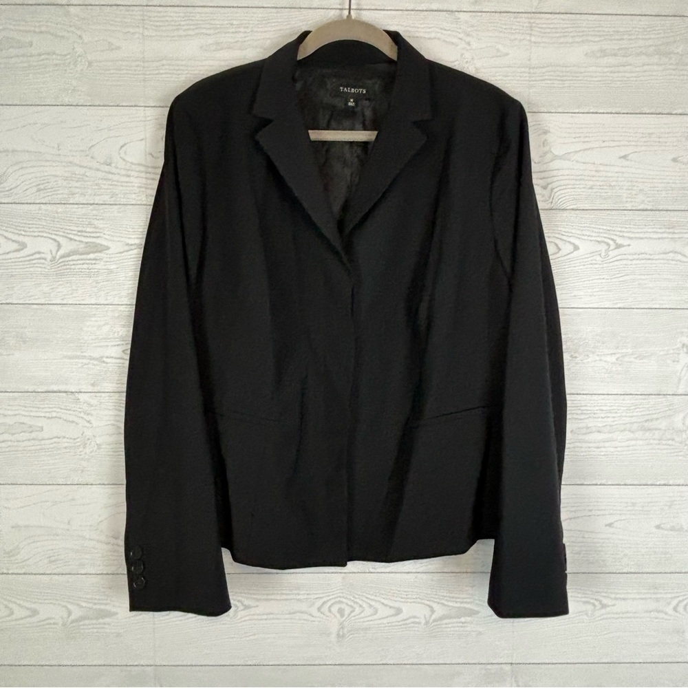 TALBOTS BLACK BLAZER JACKET BUTTON DOWN WOOL SIZE 18
